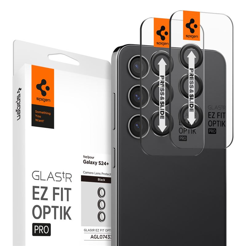 Set 2x3 protectii sticla camera foto Spigen Optik EZ FIT compatibil cu Samsung Galaxy S24 Plus Black